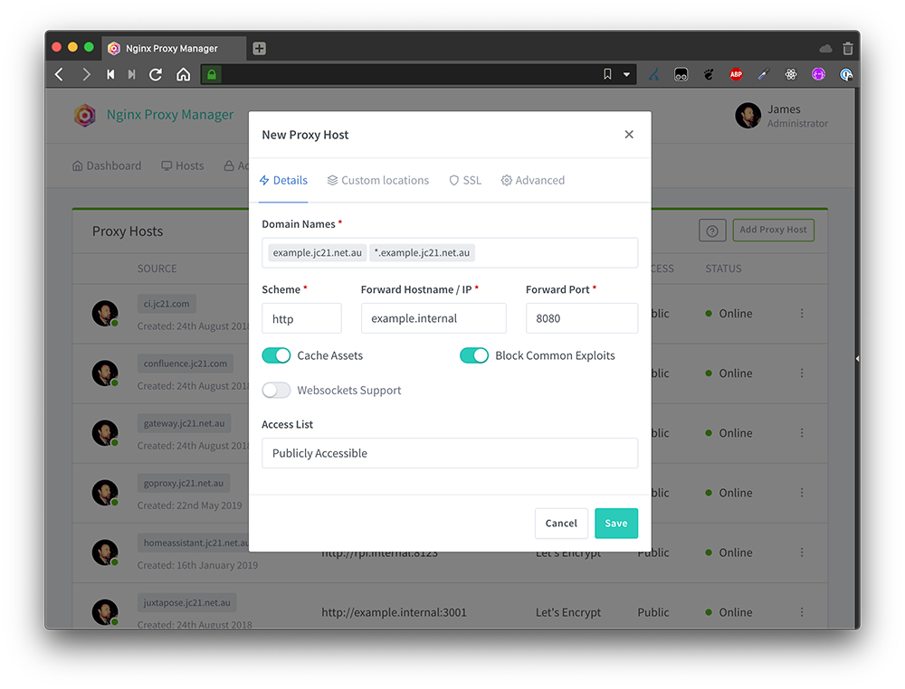 Screenshots Nginx Proxy Manager